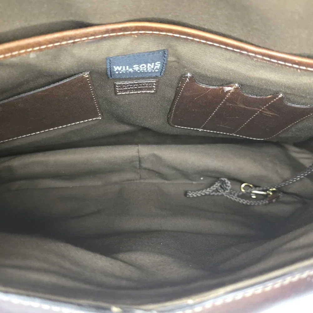 Wilsons Pelle Studio Italian Leather Satchel Briefcase Brown Messenger Bag Y2K